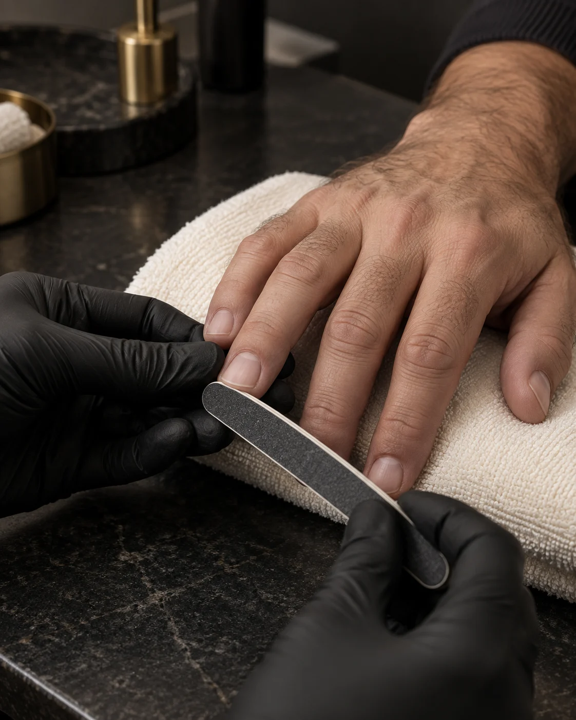 Men’s manicure with short natural nails